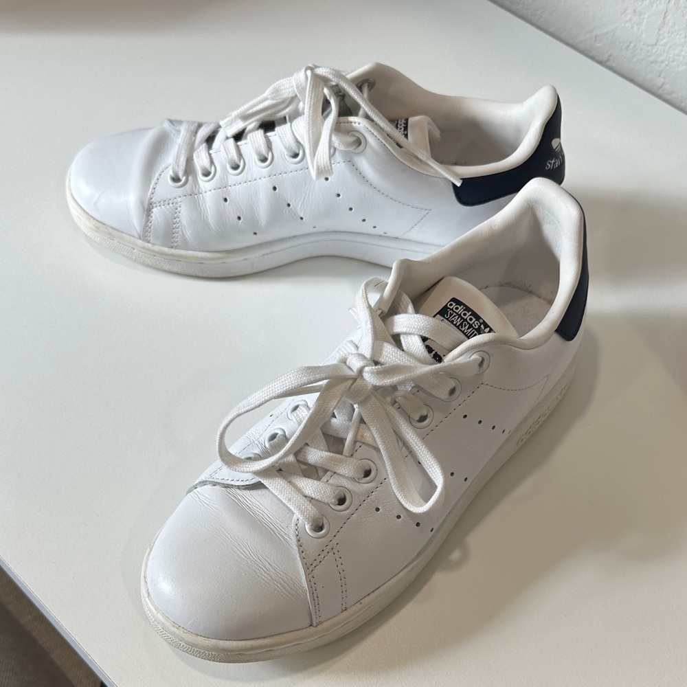 Adidas ‘Stan Smith’ White Sneakers with Navy Accents